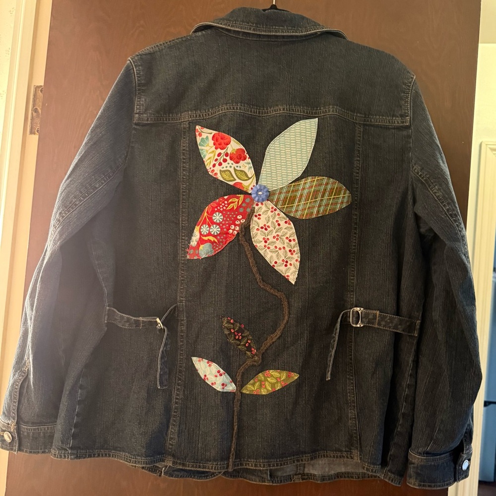 Jones New York Signature Woman Denim Jacket with homemade details added. Size 2X